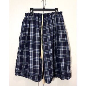 Apuntob Midi Skirt Women’s 3 Linen Plaid Preppy Handkerchief Kilt Blue Italy